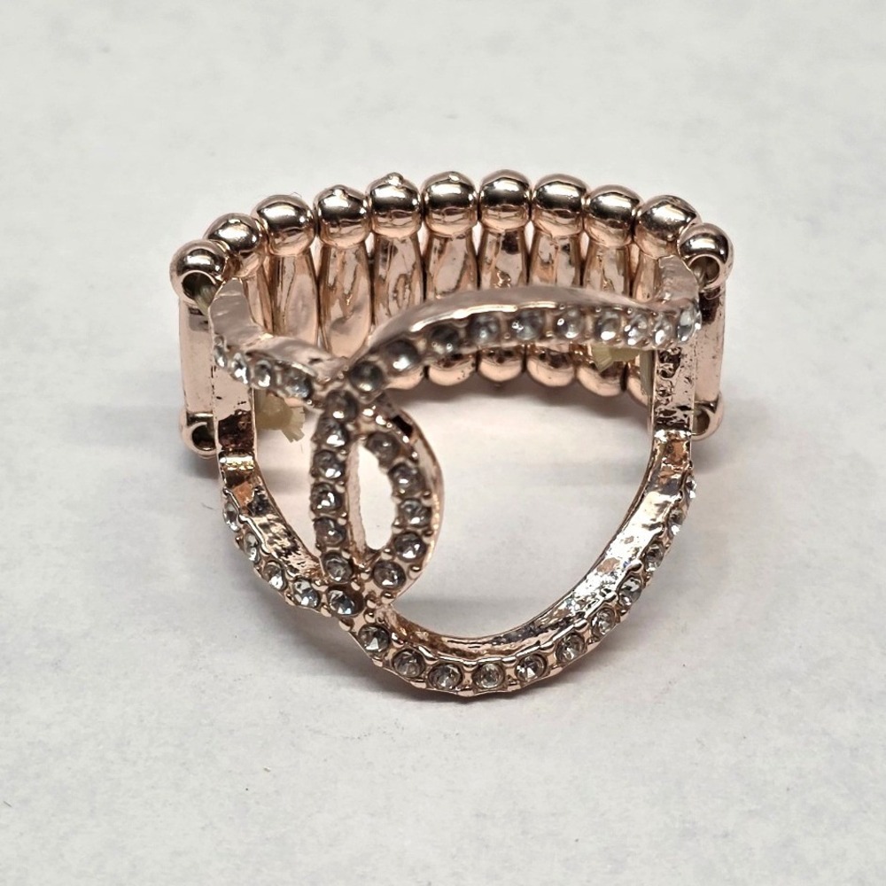 Rose Gold Cutout Rhinestone Stretch Ring Womens One Size Pink Sparkly